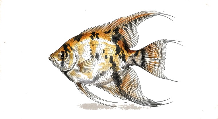Koi Angelfish (Pterophyllum scalare var.) illustration