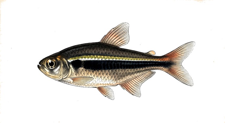 Black Neon Tetra (Hyphessobrycon herbertaxelrodi) illustration