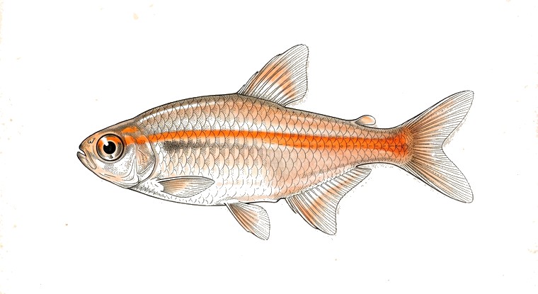 Glowlight Tetra (Hemigrammus erythrozonus) illustration