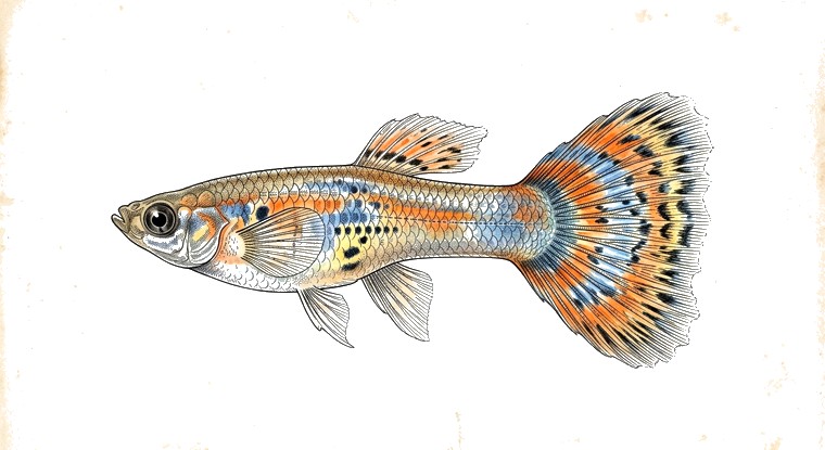 Guppy (Poecilia reticulata) illustration