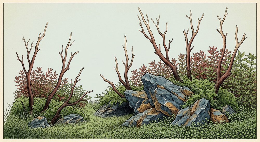 Nature aquascape illustration for a 20-gallon tank