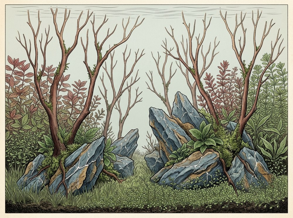 Nature aquascape illustration for a 20-gallon tank