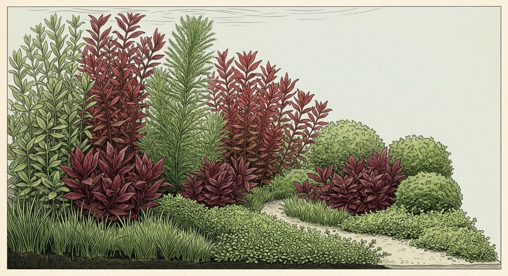 Dutch aquascape illustration for a 29-gallon tank