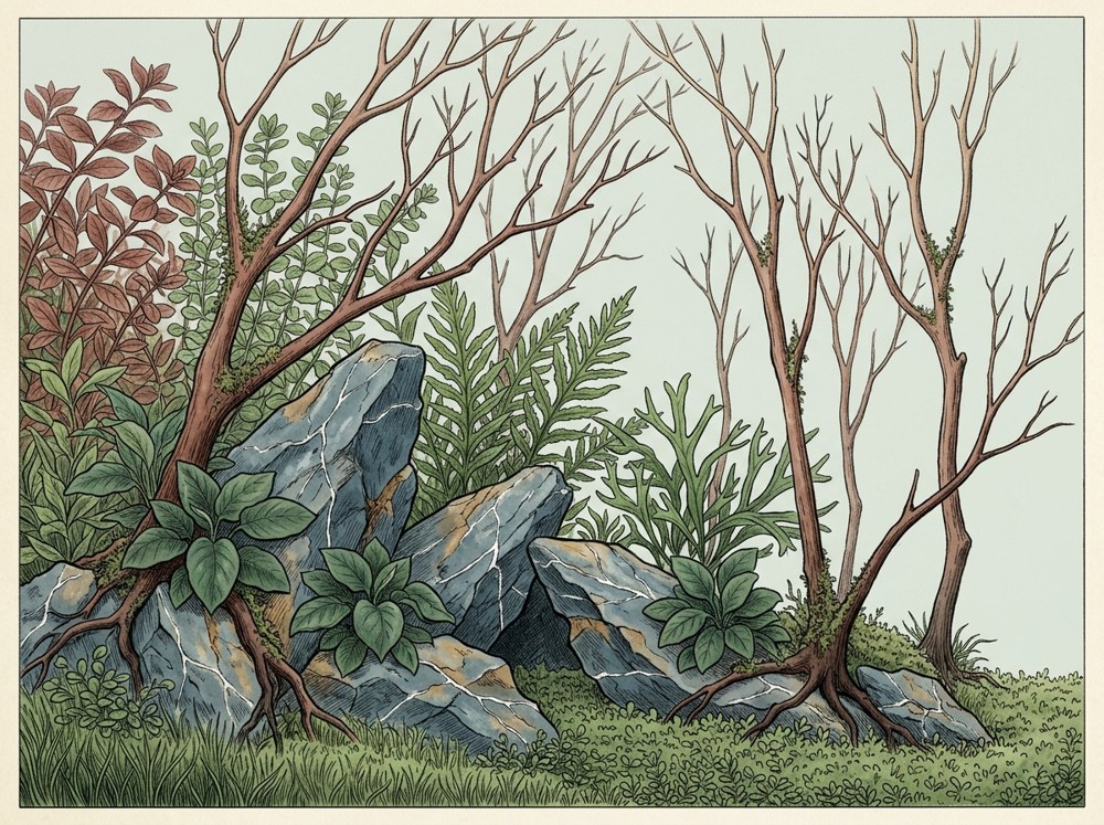 Nature aquascape illustration for a 29-gallon tank