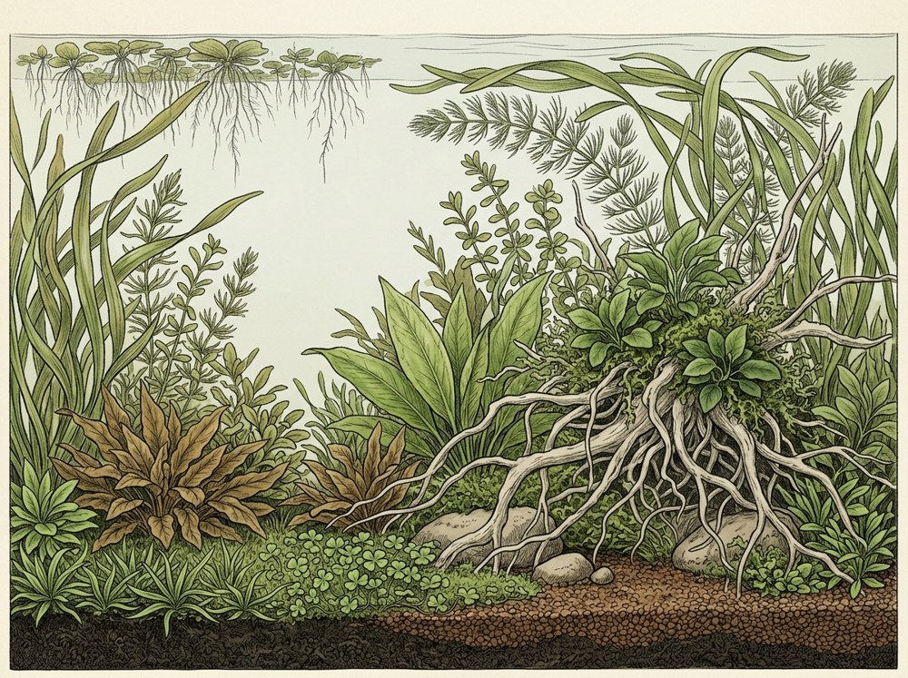 Walstad aquascape illustration for a 29-gallon tank
