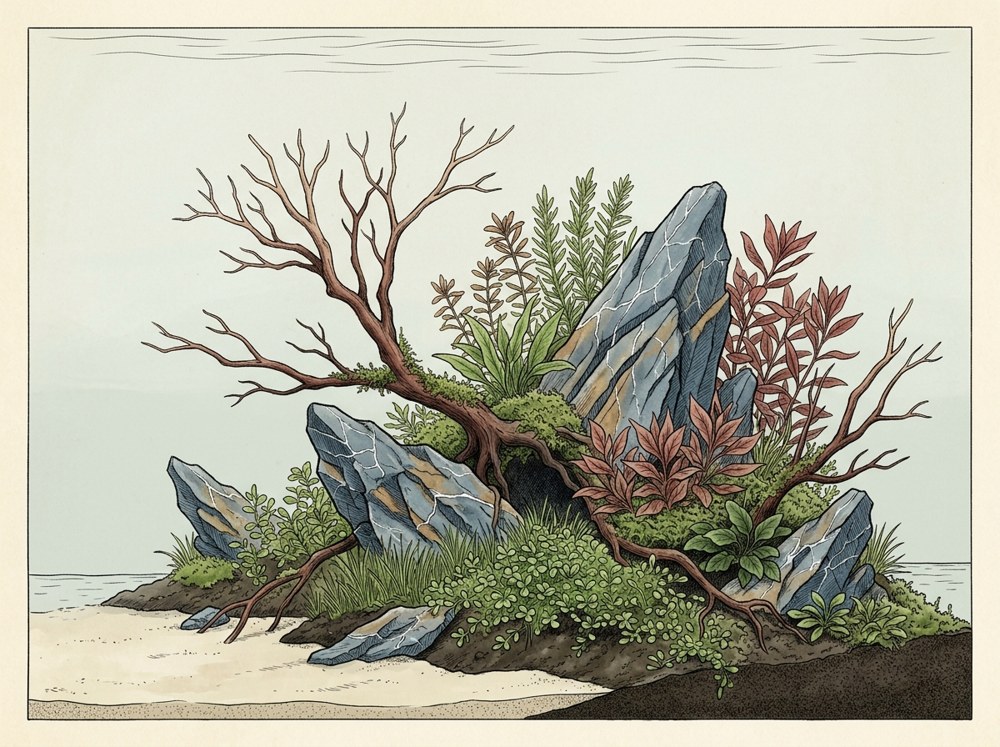 Nature aquascape illustration for a 40-gallon breeder tank