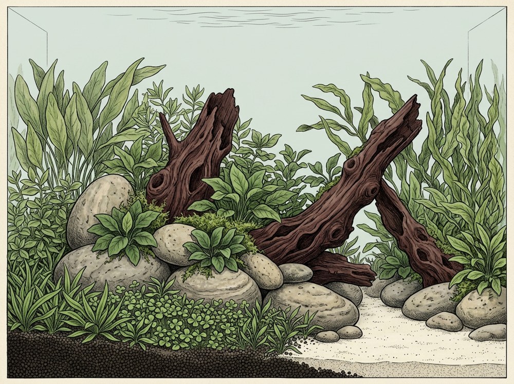 Biotope aquascape illustration for a 40-gallon breeder tank