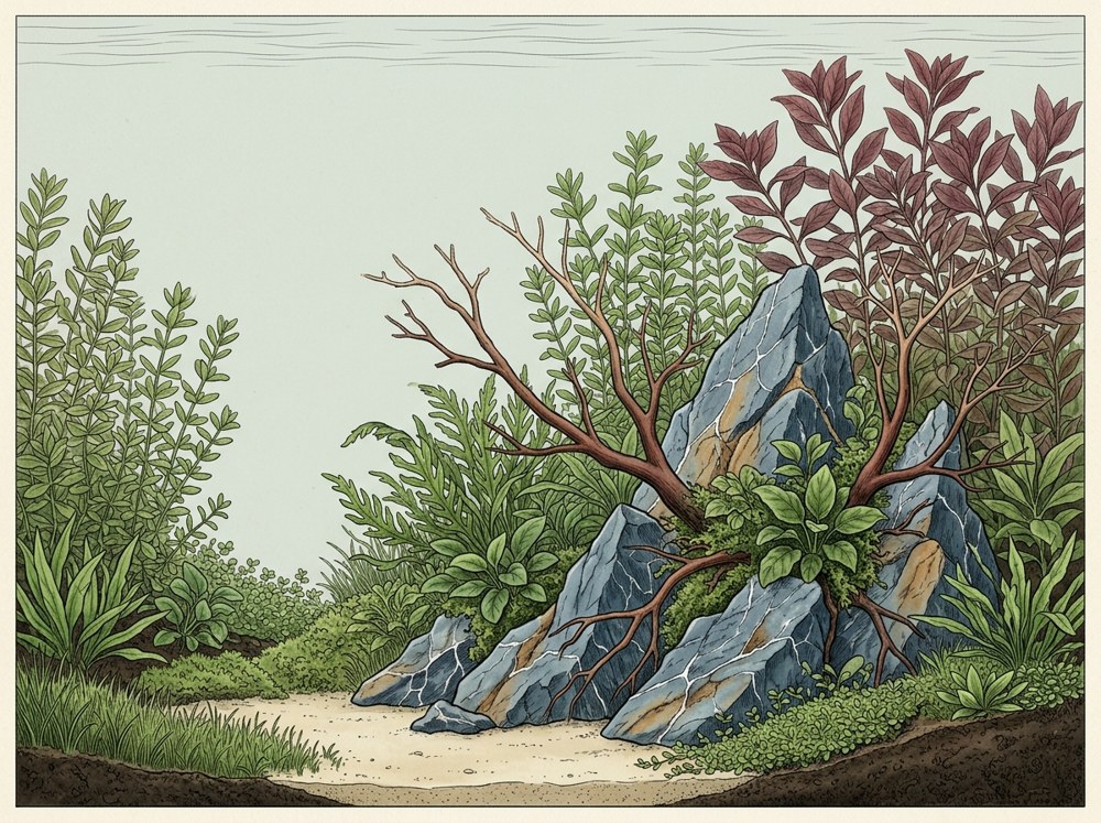 Nature aquascape illustration for a 40-gallon breeder tank