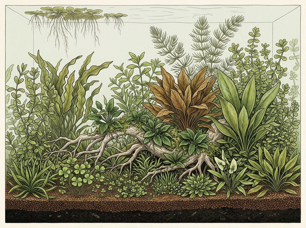 Walstad aquascape illustration for a 40-gallon breeder tank