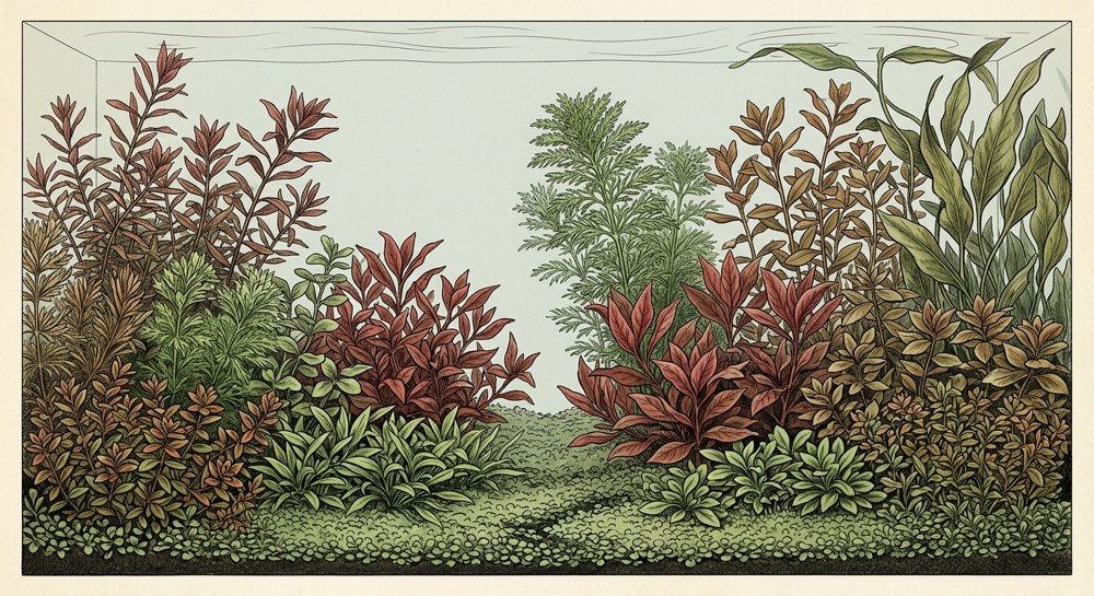Dutch aquascape illustration for a 55-gallon tank