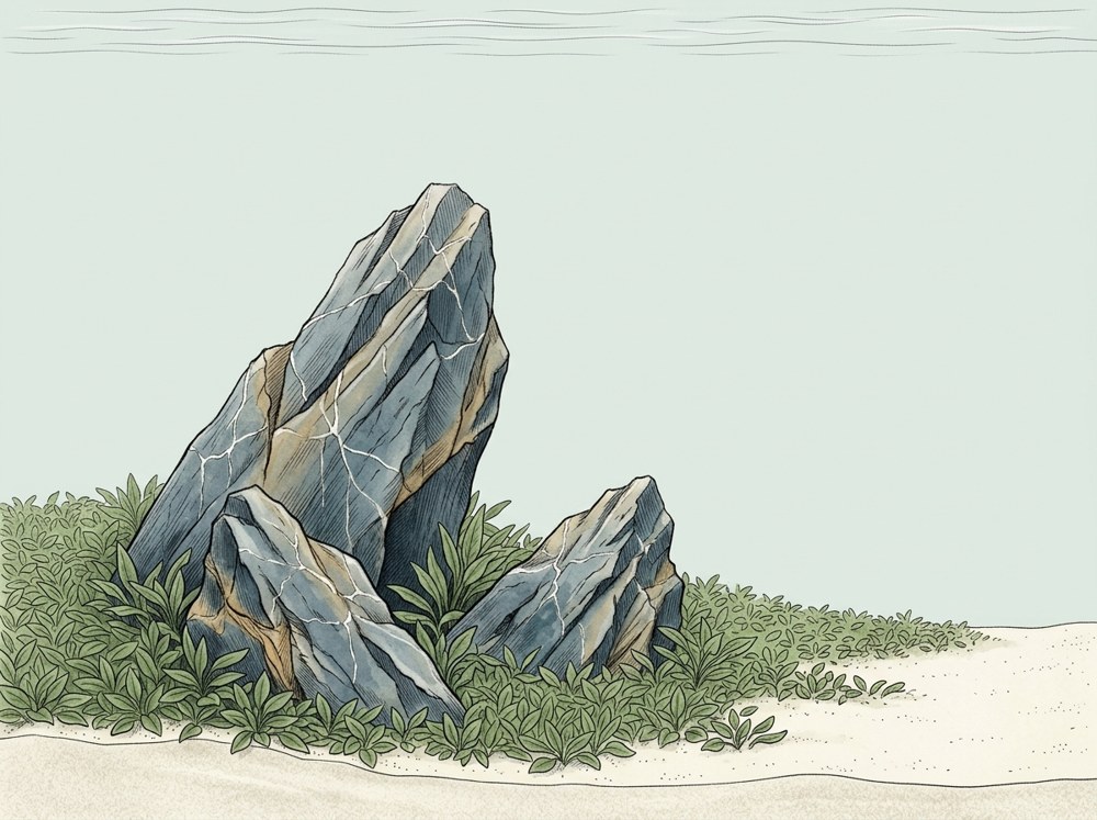 Iwagumi aquascape illustration for a 55-gallon tank