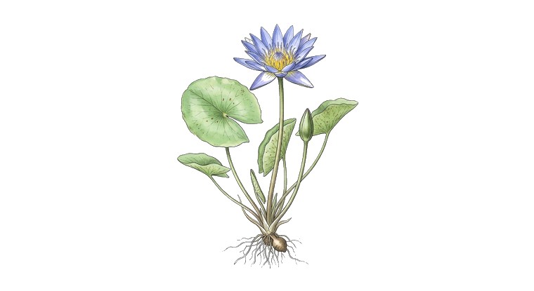Blue Water Lily (Nymphaea stellata) illustration