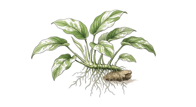Anubias 'Pinto' (Anubias barteri 'Pinto') illustration