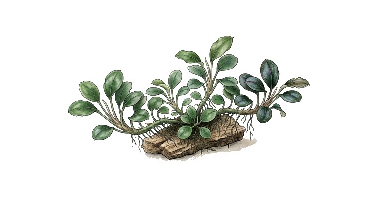 Bucephalandra 'Mini Coin' (Bucephalandra sp. 'Mini Coin') illustration