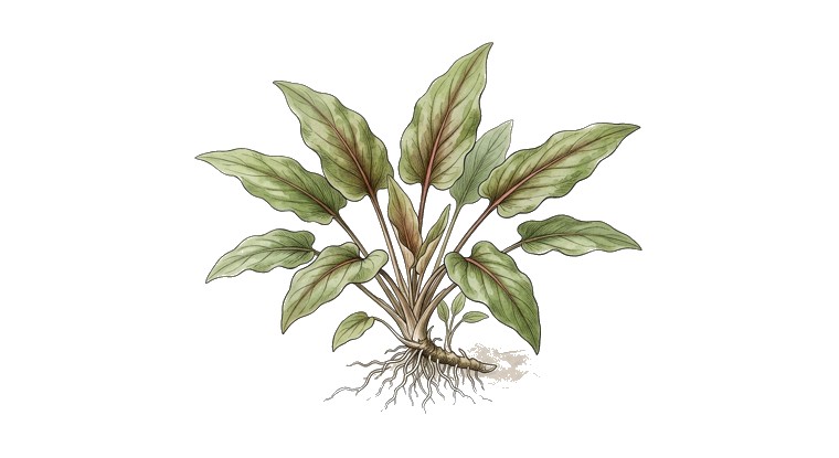 Cryptocoryne cordata 'Rosanervig' (Cryptocoryne cordata var. blassii) illustration