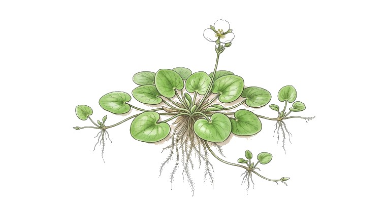 European Frogbit (Hydrocharis morsus-ranae) illustration