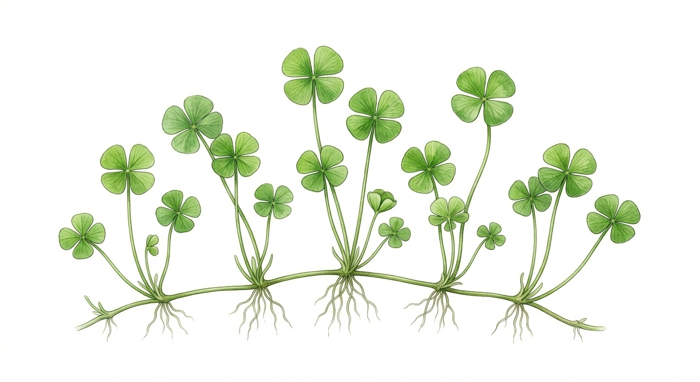 Dwarf Four Leaf Clover (Marsilea hirsuta) illustration