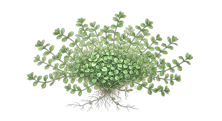 Micranthemum 'Monte Carlo' (emersed bush) (Micranthemum tweediei) illustration